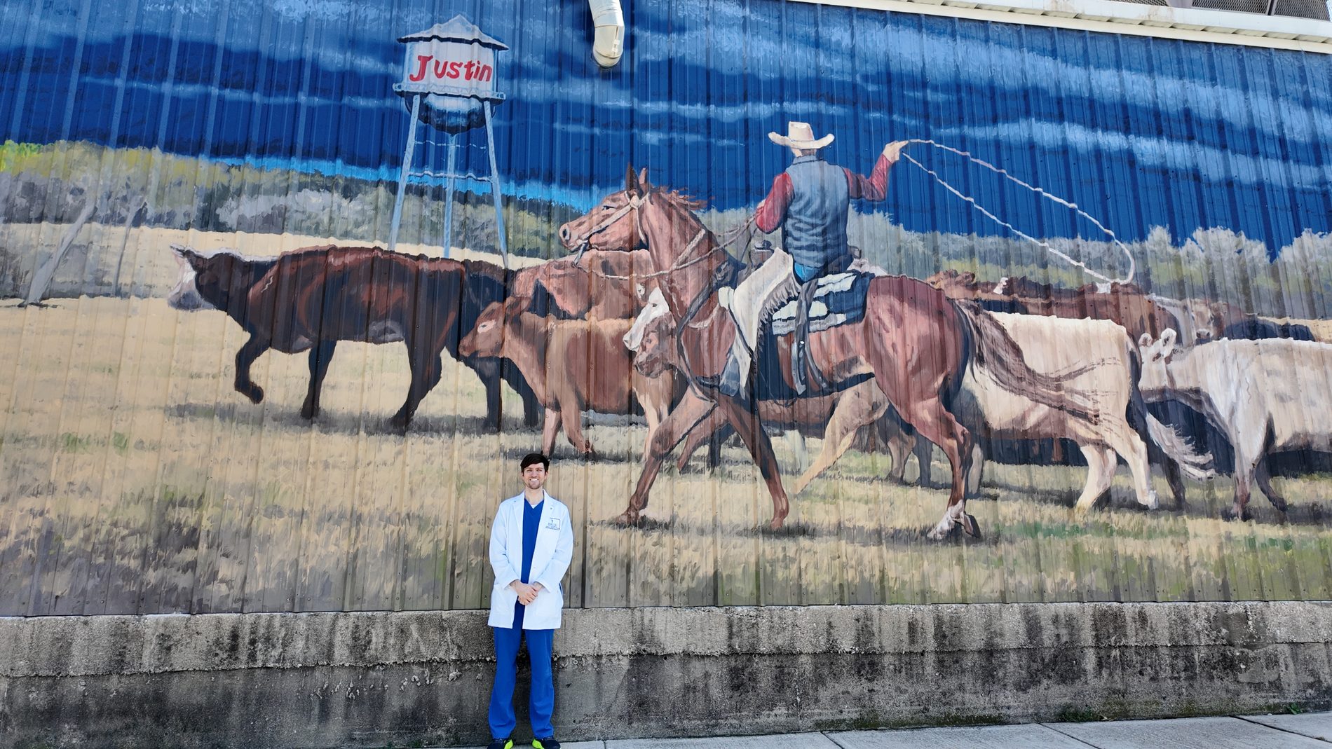 Dr. Stephens at the Justin, Texas mural